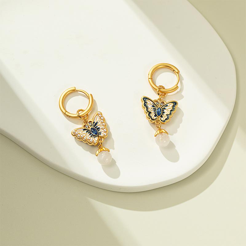 Chinese Style Butterfly Drip Oil Earrings: Elegant, High-End, Retro, and Versatile.