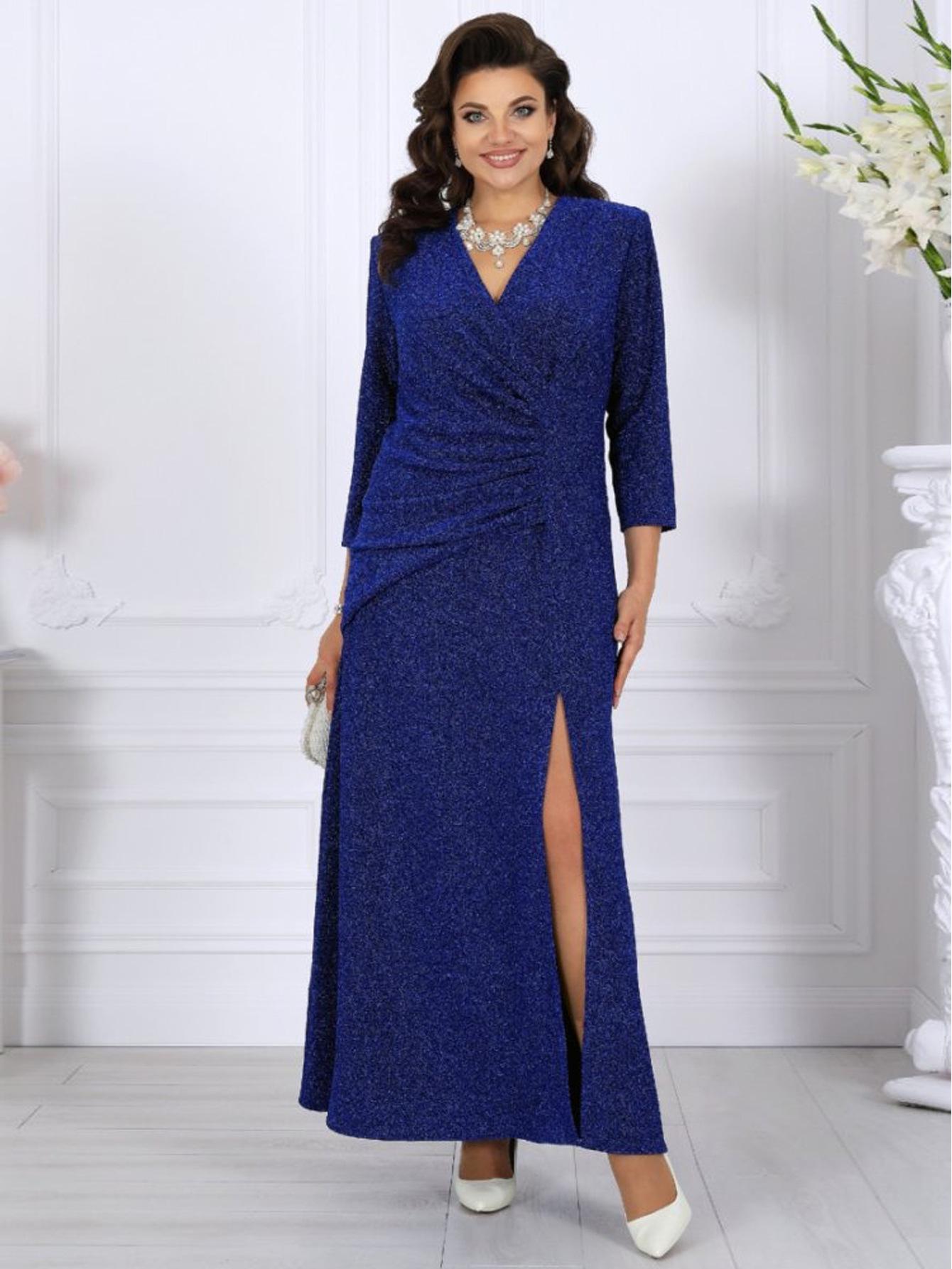 

2026 Elegant Plus Size Evening Gown with Sequins - European & American Style 3XL синій