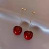 Dark Red Cherry Dangle Earrings for Women Trendy Fruit Cute Acrylic Round Long Cherries Drop Earrings Party Elegant Jewelry Gift