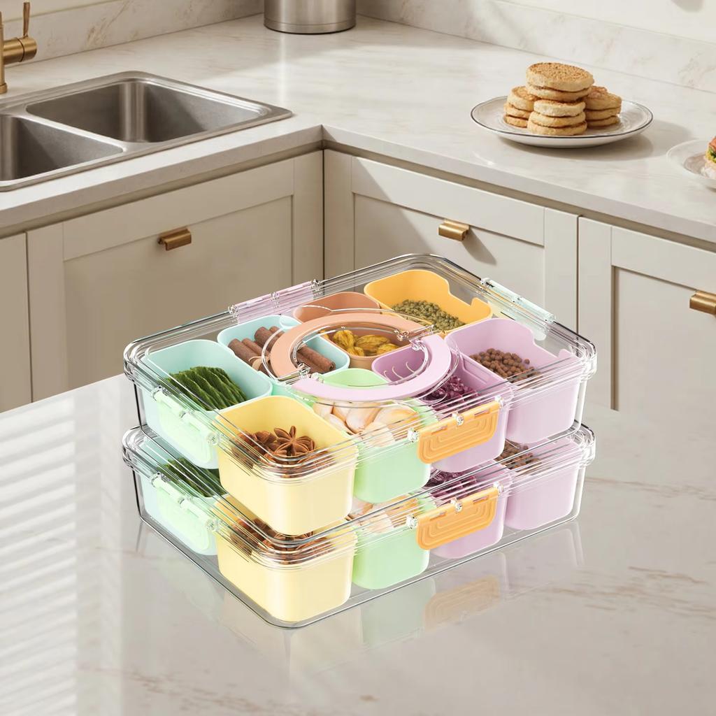 Refrigerator Storage Box with 8 Compartments, Food Grade Sealed Fresh-Keeping Container