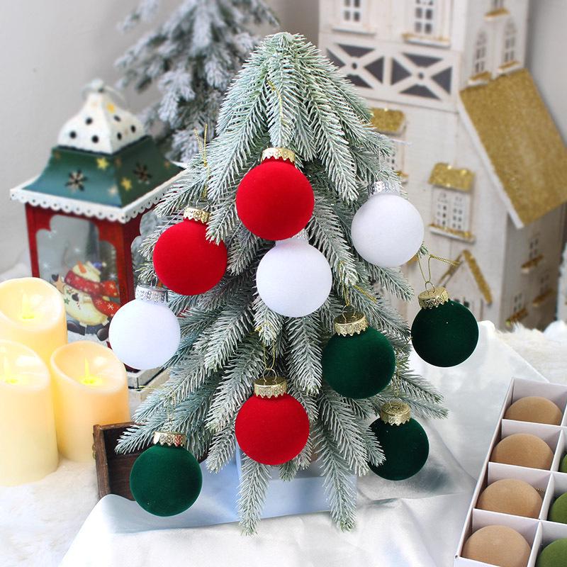 Christmas Flocked Plush Ball Ornament Set, Holiday Tree Decorations