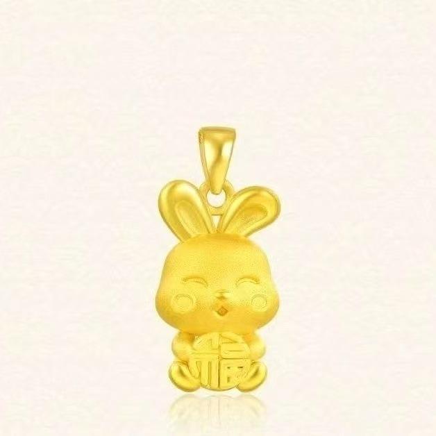 Elegant Gold Fu Rabbit O-Shaped Chain Necklace for Women - Cute Little Rabbit Collarbone Necklace