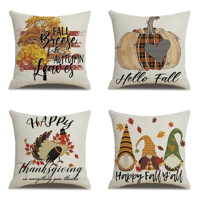 Thanksgiving Linen Pillowcase Autumn Pumpkin Print Pillow Cushion Cover