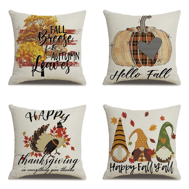 Thanksgiving Linen Pillowcase Autumn Pumpkin Print Pillow Cushion Cover
