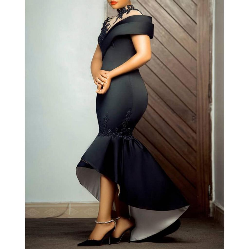 Women's New Black Mermaid Long Dress, Sexy Bodycon Party Evening Gown, European American Trendy Formal Dress