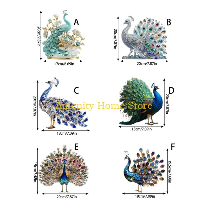 F26C Acrylic Peacocks Statue Figurines Table Centerpieces Animal Figurines Sculptures Table Ornament for Home Office Decors
