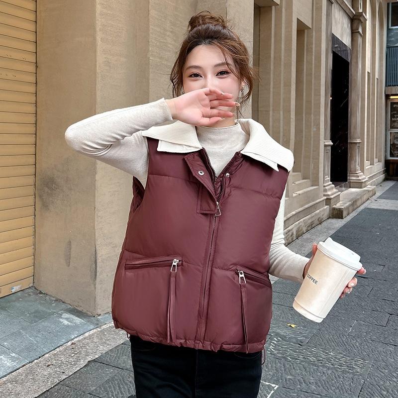Knitted collar down cotton vest women's short autumn and winter versatile cotton-padded vest vest vest jacket