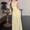 New Lace-up Dress, Sweet and Wearable Suspender Skirt, Summer Temperament French Floral Design Long Dress