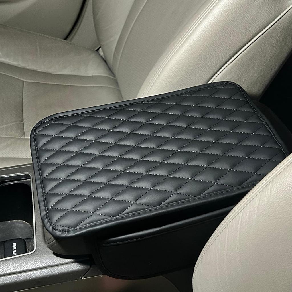 Car Armrest Box Cover Diamond Quilted Grade Leather Console Organizer Car With Side Storage Pocket Universal Vehicle Middle Console Cover, Most