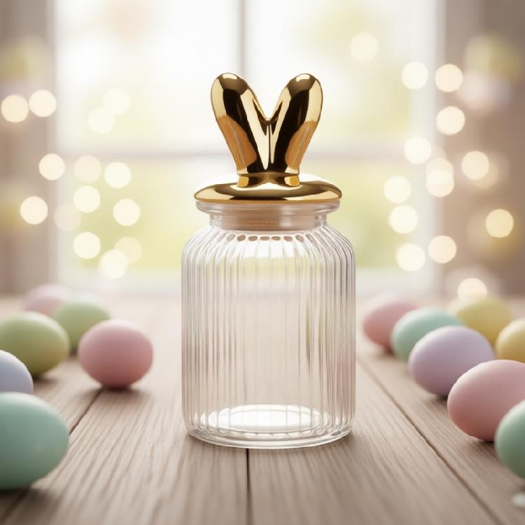 Glass Jars with Ceramic Bunnies Ear Lid Airtight Glass Container Easter Table Centerpieces Easter Decoration Easter Gift