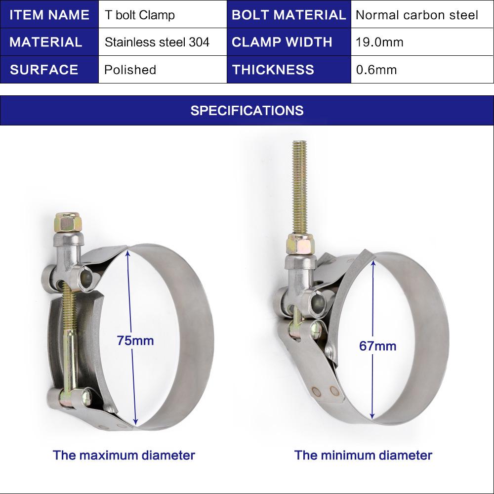 Stainless Steel 304T Exhaust Pipe Clamp 2.5 inch for Silicone Turbo Hose, Two-Pack