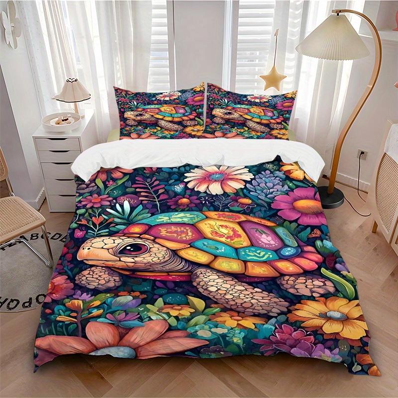

3pcs Animal-themed Floral Turtle Soft and Comfortable Breathability, Bedding Set, Machine Washable, Suitable for All Seasons 135x200cm