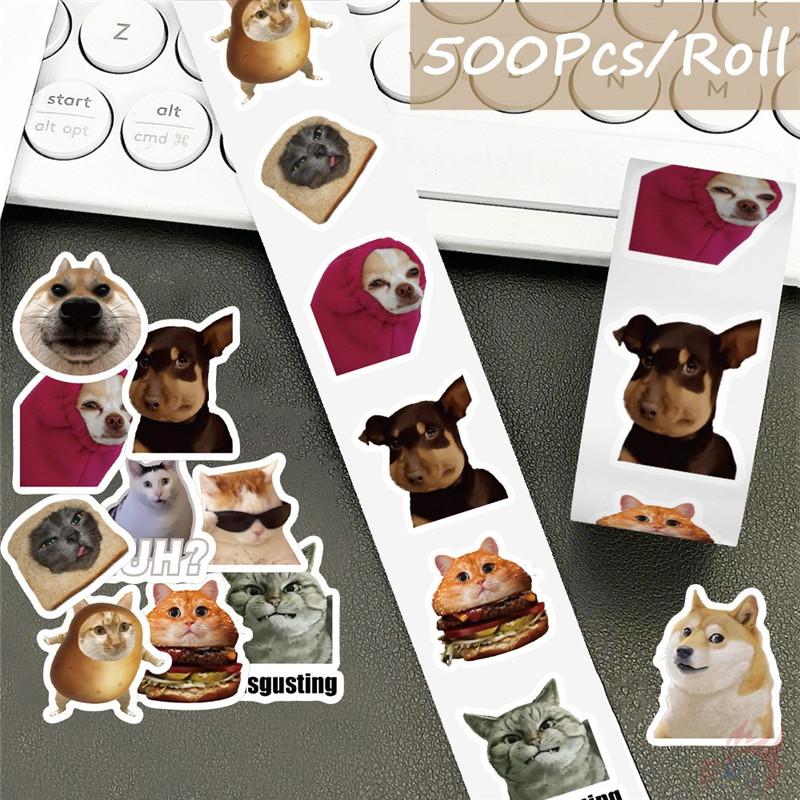 500Pcs/Roll Kuso Funny Animal Emoji - Cat & Dog Kids Rewards Stickers - DIY Scrapbooks Album Decor Sealing Label Decals