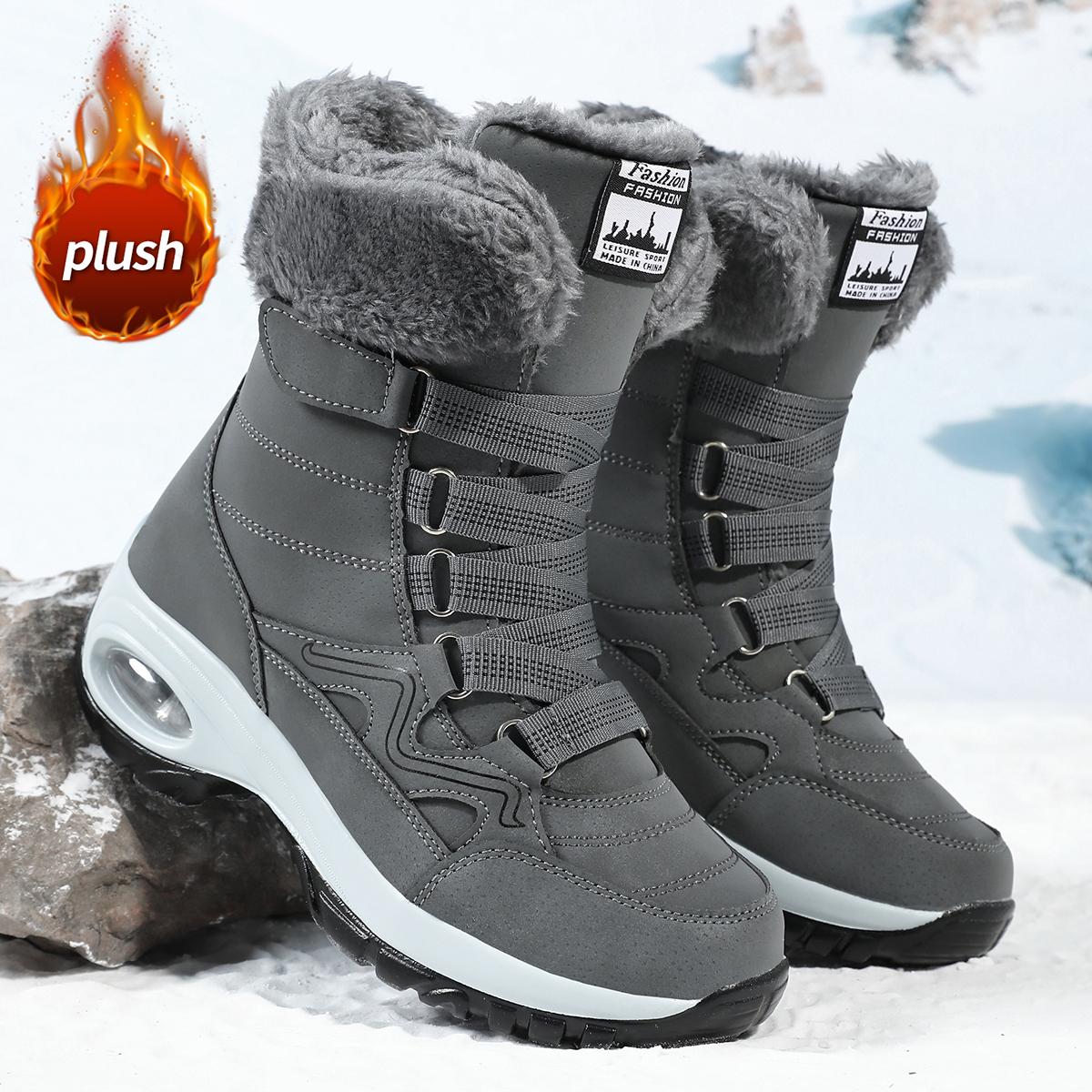 

ТУИНАНЛЕ Новые женские зимние ботинки Высокие ботильоны до щиколотки Уличные Нескользящие Повседневные Хлопковые Ботинки Плюшевые Теплые Мужские Ботинки 40 серый