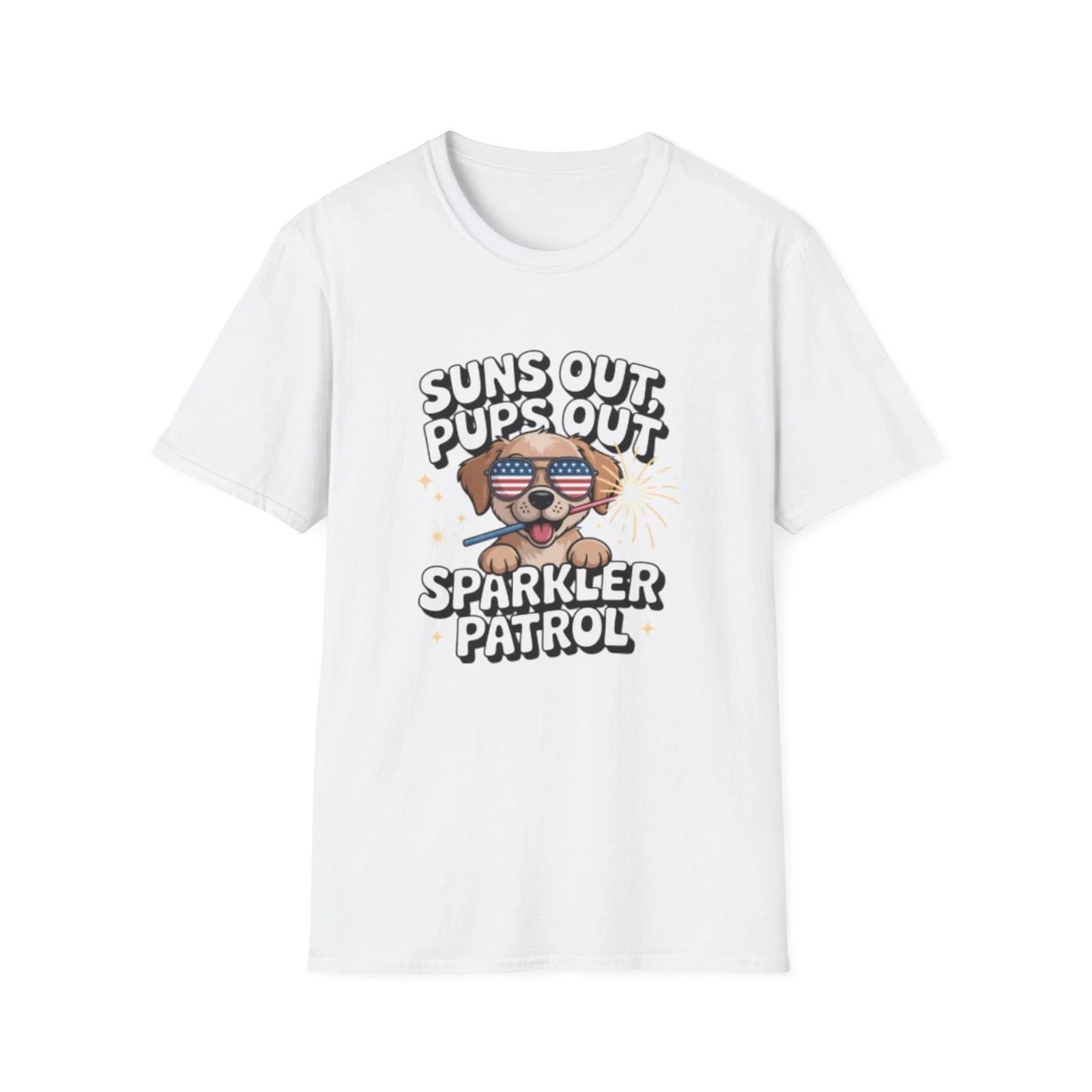-Suns Out Pups Out Fourth of July Dog Tee | Patriotic Sunglasses Fourth of July M