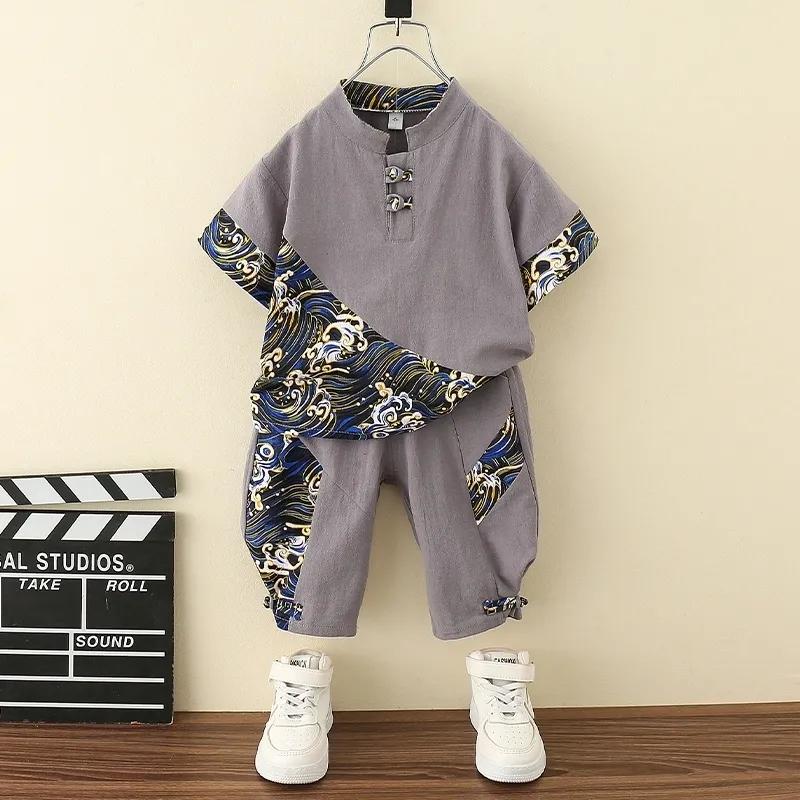 Hanfu Boys' Formal Suit, Boys' Baby Chinese Style Summer Suit, Boys' Ancient Costume, Children's Tang Dress, Cotton and Linen Set