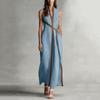 Women's Fashionable Vintage Stand Collar Sleeveless Casual Color-Blocked Loose Dress