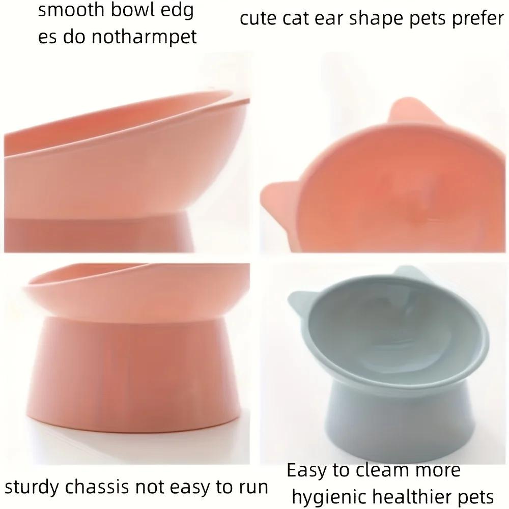 Upgraded Cat Bowl, Spill-proof Tilting Pet Feeder with Angled Neck Protection for Cats and Dogs