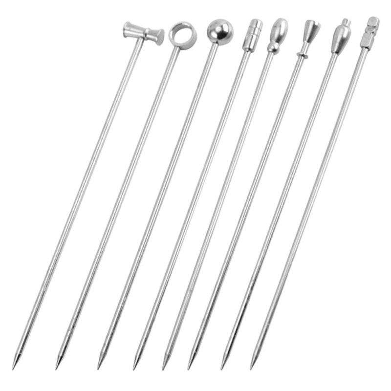 8 Pcs Metal Fruit Needle Cocktail Stirrers Fine Toothpicks Swizzle Sticks for Cocktails Stainless Steel