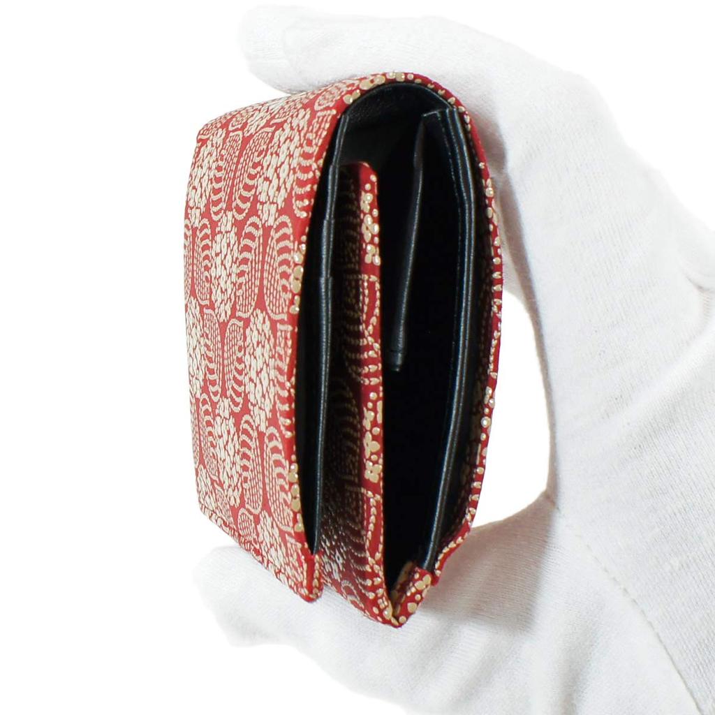 Inden Leather Billfold Red with White Hydrangea [Inden-ya] Bi-fold Wallet, H, Deerskin, Lacquer, Pattern, 2204-13-174
