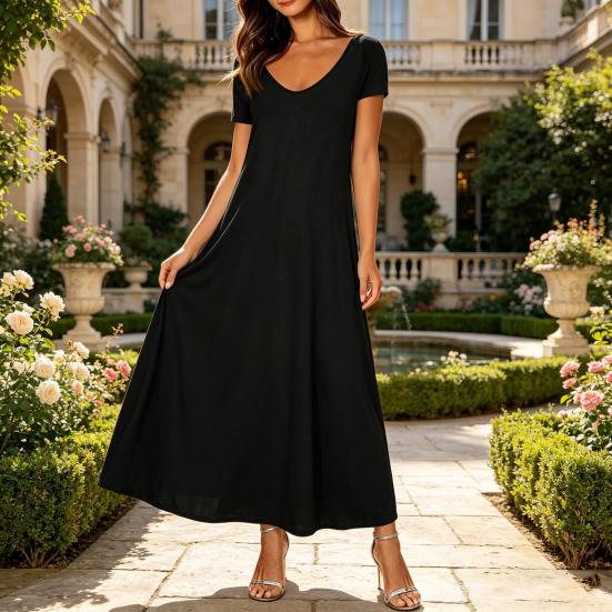 Long Nightgown for Women Short Sleeve Crew Neck Lounge Night Dress Casual A-Line Summer T Shirt Dress