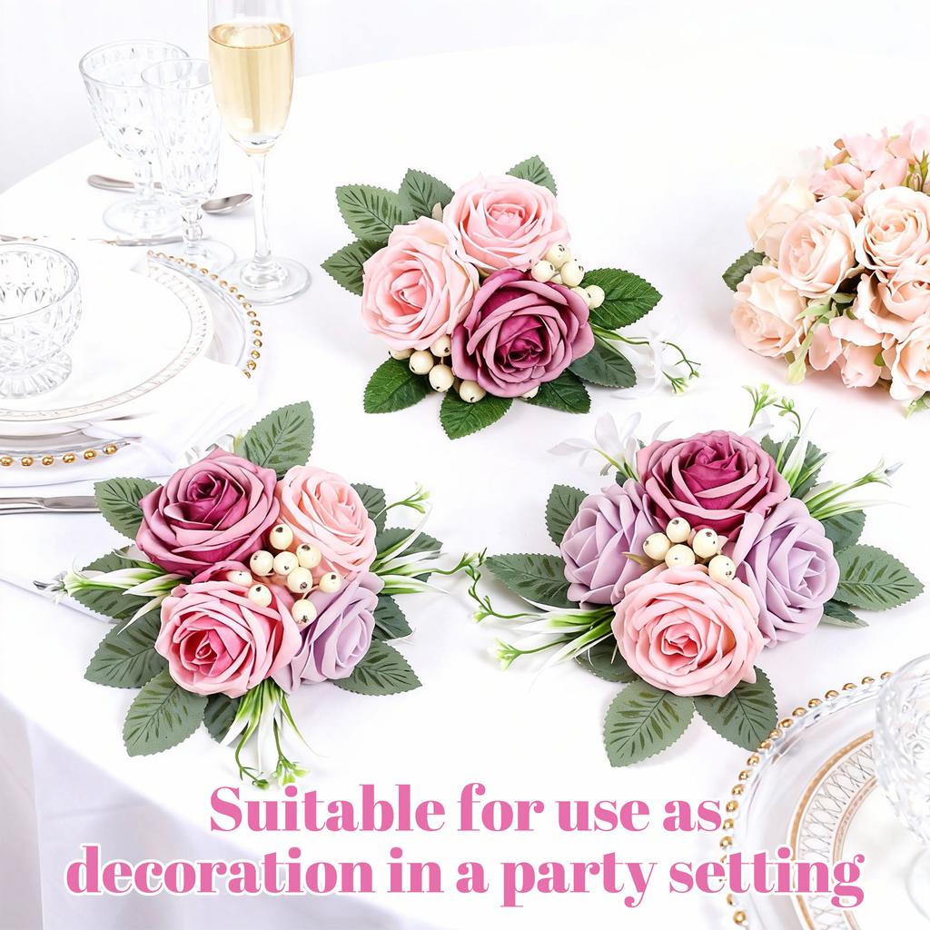 3-teiliges Set Weihnachtsfeierdekorationen: Künstliche Blumen, Hängeschilder, Tür- und Wanddekorationen, Hochzeitsstuhl-Rückenblumendekorationen.