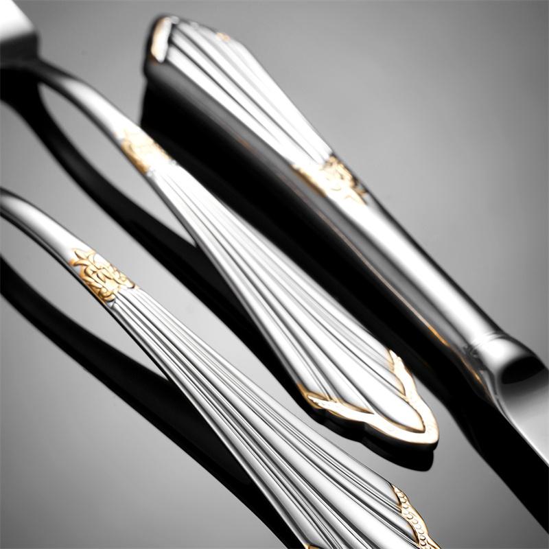 Palace Embossed 304 Stainless Steel Cutlery Set Gold Plated Wedding Table Decoration Forks and Spoons Knifves Luxury Dinnerware