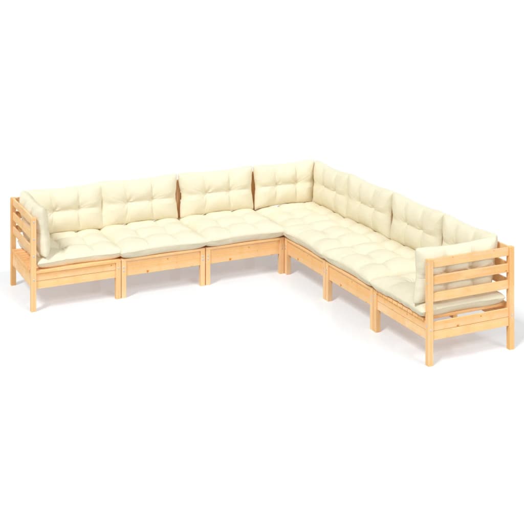 Vidaxl 7-Cz. Zestaw Wypoczynkowy Do Ogrodu, Kremowe Poduszki, Sosnowy