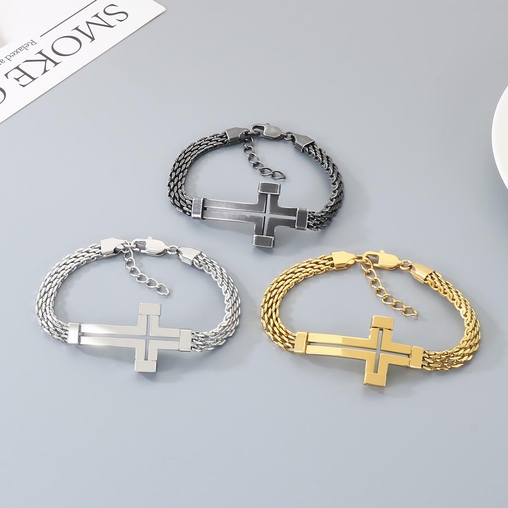 Classic Cross Stainless Steel Bracelet for Men Trendy Men's Casual Sweatshirt Accessories Fashion Jewelry Party Gifts