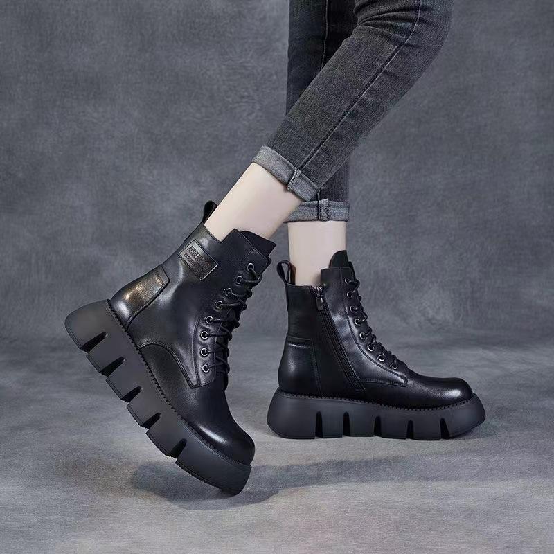 Winter New Warm Velvet Thickened Martin Boots Soft Leather Retro Thick-soled Waterproof Table Large Cotton Boots
