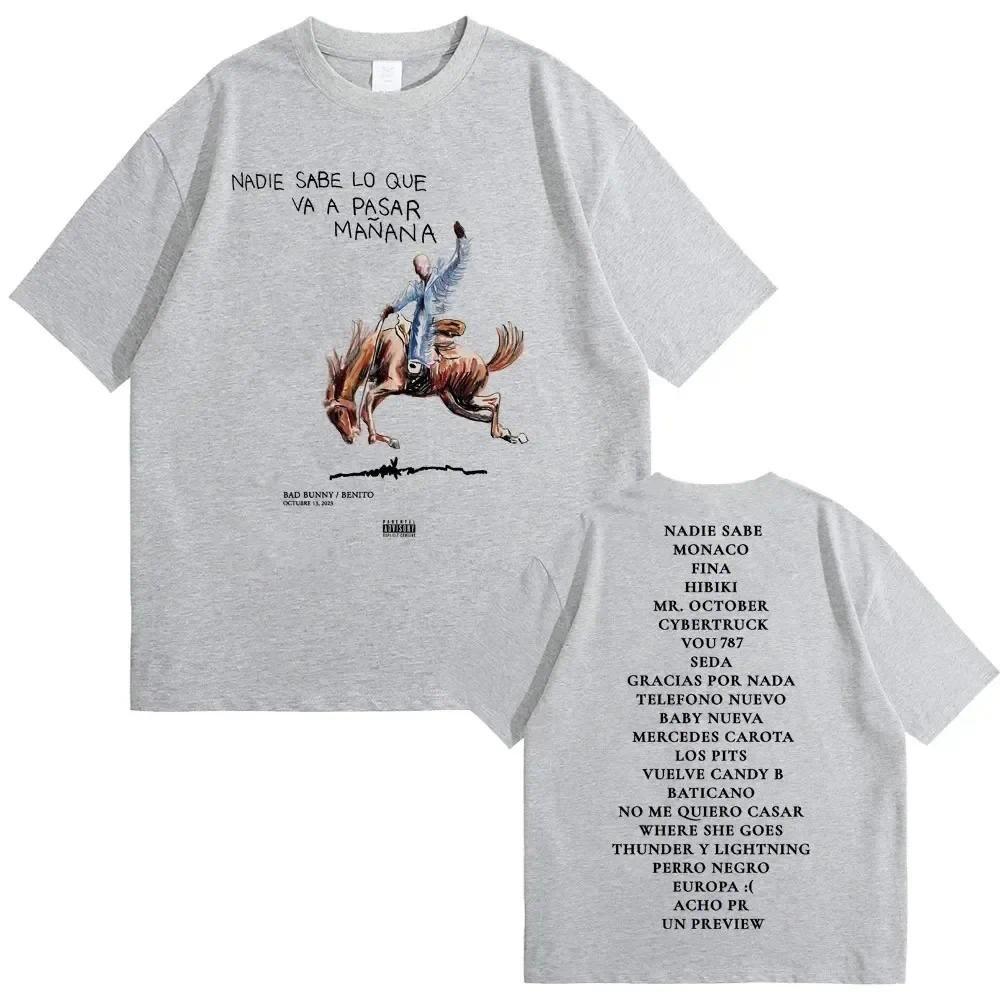 Bad Bunny Nadie Sabe Lo Que Va A Pasar Manana Album Grafiken Grafiken Mode Retro Baumwolle Herren Damen Übergroßes T-Shirt Y2K