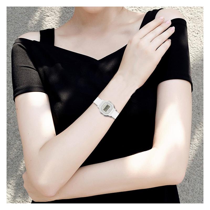 Casio DIGITAL series-square, daily waterproof, quartz movement, leather strap, Japanese and Korean watch, female watch, white dial LA-11WL-7A