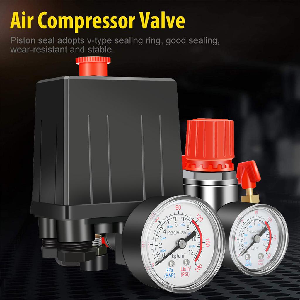 90-120PSI Luftkompressor-Pumpendruckschalter 220V Druckschalter Verteilerregler Manometer 1/4"BSP Luftkompressorteil