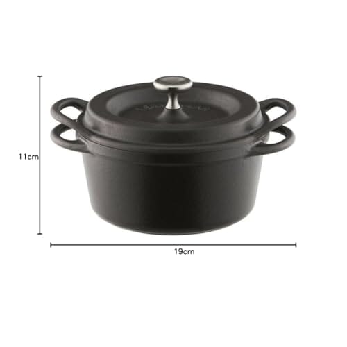 Vermicular MBK14R Cast Iron Enamel Pot, 14cm, Matte Black, Waterless Cooking, Includes Recipe Booklet, Round Oven Pot