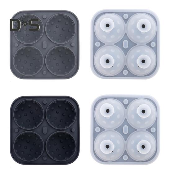 Silicone Ice Ball Tray with Lid 4 Cavities Easy Release BPA Free Summer Refrigerator Cocktail Whiskey Ice Sphere Maker Press Mold Kitchen Supplies