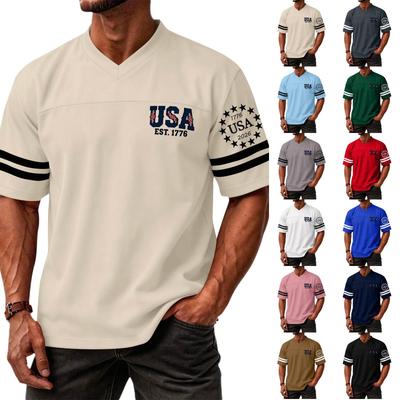 Men's Casual Fashion V-Neck Independence Day Print Short Sleeve Sports T-Shirt Top
