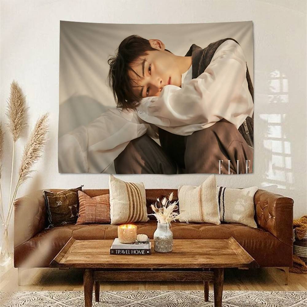 Kpop AAstro Cha Eun Woo Printed Large Wall Tapestry Art Science Fiction Room Home Decor Decor Blanket