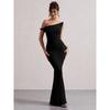 European and American Style 2026 Autumn Women's Clothing Sexy One-word Shoulder Slant Shoulder Slim Hip Wrap Solid Color Dress Women