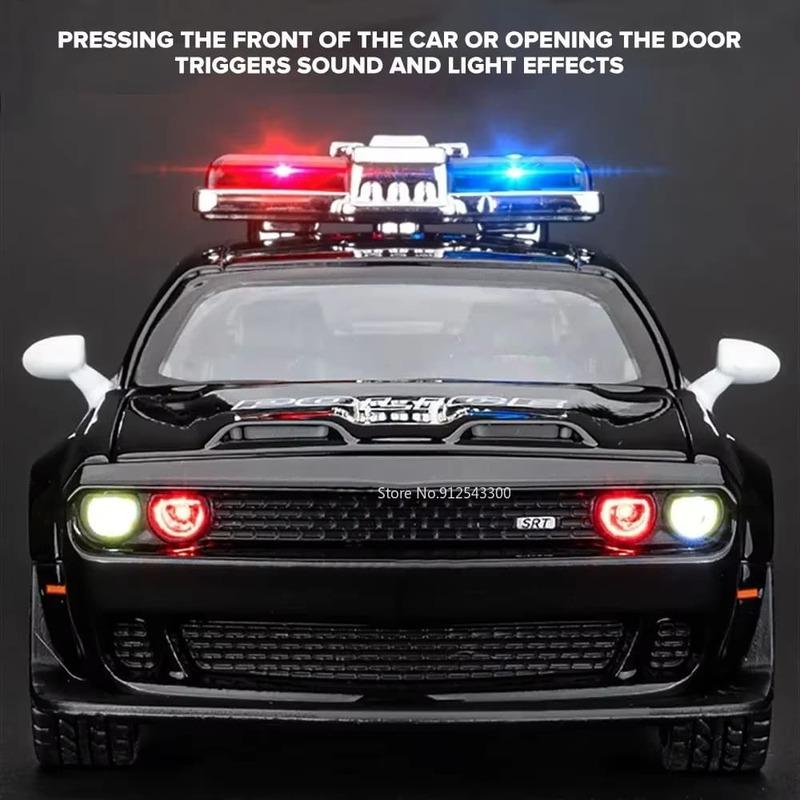 1:32 Model Mașină de Poliție Hellcat Jucărie Aliaj Turnat sub Presiune Simulare Scară Model Pull Back cu Sunet și Lumină Jucărie Mașină Pull Back Cadou Băiat Ornamente de Birou