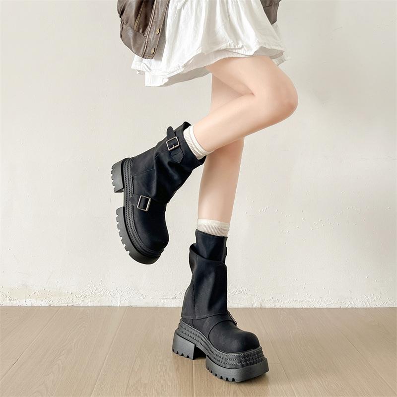 Queen Fan Small Versatile Platform Martin Boots Women's 2025 New Summer Height Increasing Merard Short Boots