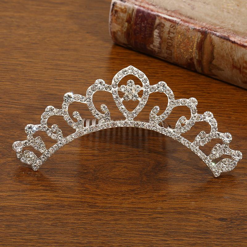 New Children's Crown Rhinestone Hair Accessories Princess Crown Girl's Birthday Alloy Comb Girl's Crown Tiara