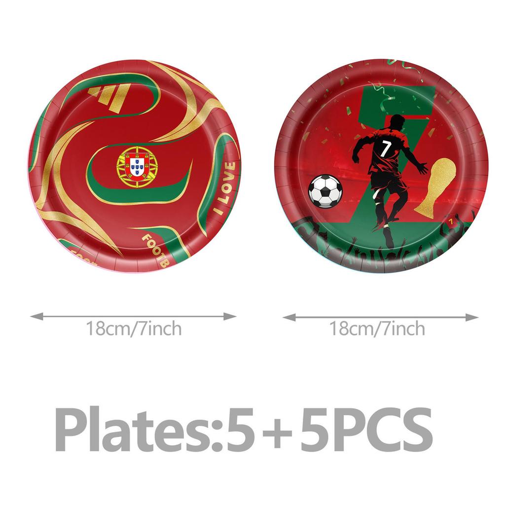 CR7 World Cup Star Fan Party Set: Plates, Cups, Napkins, Tablecloth, Banner & Decorations.