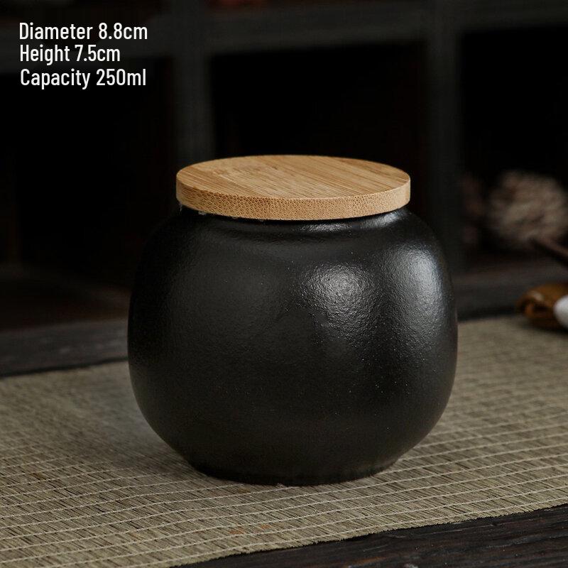Shangqi Coarse Pottery Small Tea Caddy with Bamboo Lid