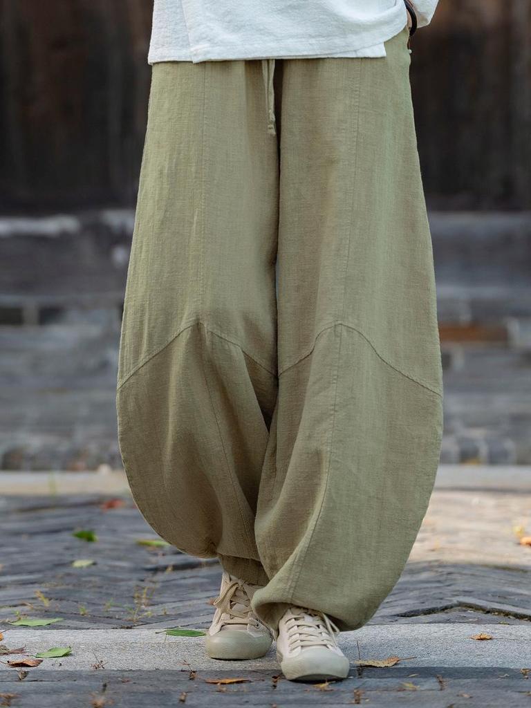 Women's Spring Retro Zen Loose Ramie Cotton Linen Harem Pants for Kung Fu Meditation