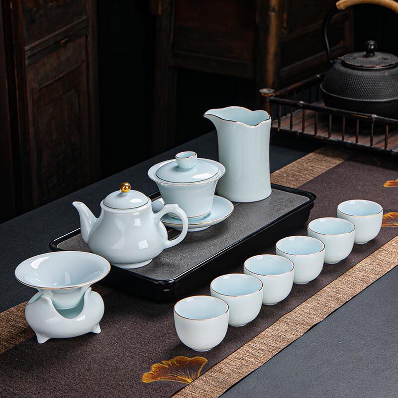 Lilang Gold-Accented Celadon Porcelain Kung Fu Tea Set
