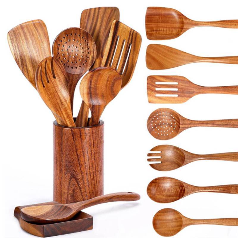 Ensemble d'ustensiles de cuisine en bois avec poignées pour la cuisine maison Outils de cuisson