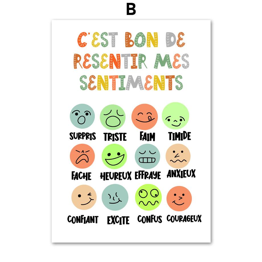 French Education Alphabet Number Colour Nursery Wall Art Print Canvas Painting Poster For Kids Boys Girls Children Room Decor