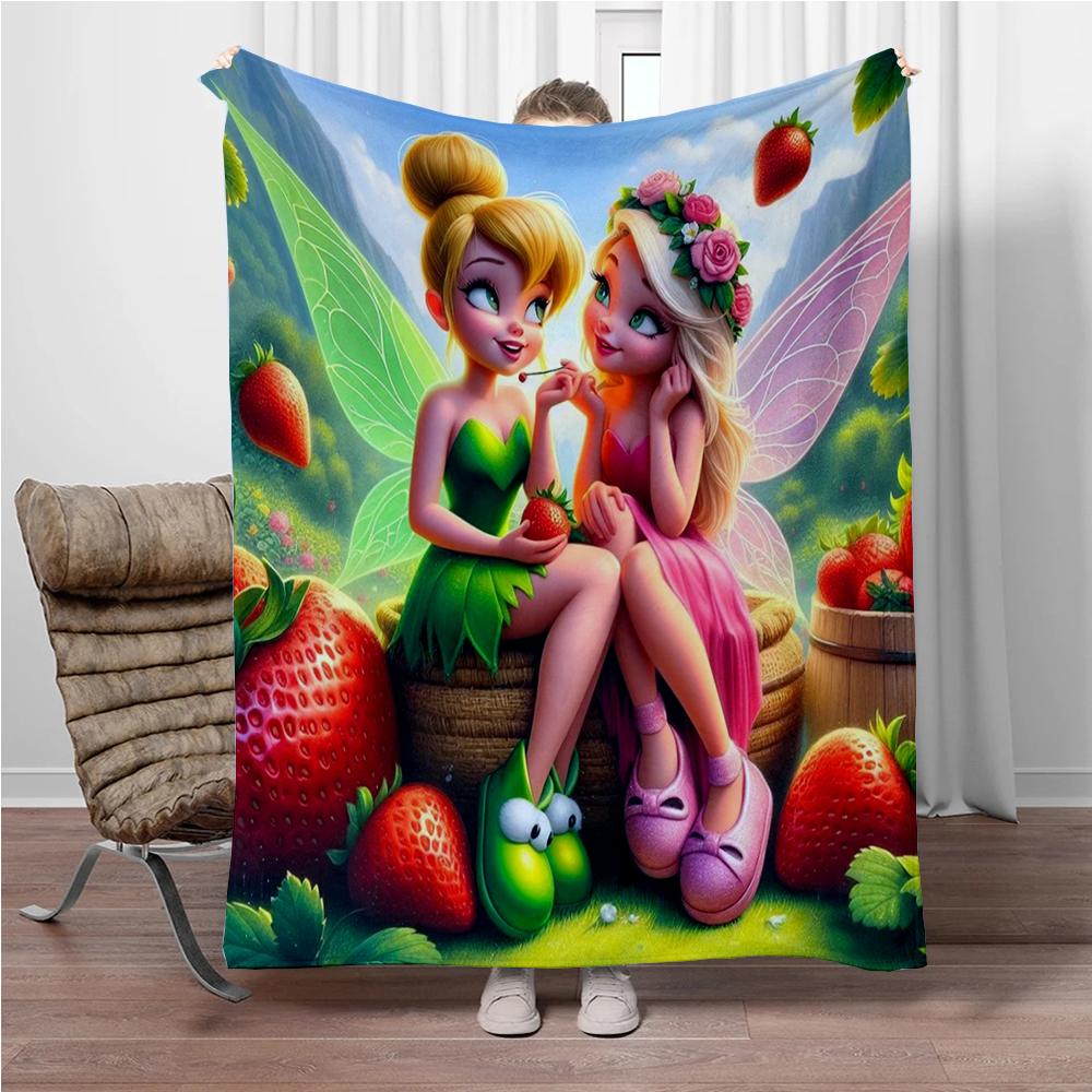 Disney Cartoon Tinker Bell Flannel Blanket Warm Soft Throw Thick Picnic Blankets for Bed Bedspread Sofa Decor Kids Boy Girl Gift