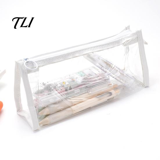 School Supplies Case Transparent PVC Pencil Case, Large Capacity Waterproof Stationery Student Pen Storage Organizer, Durable Zipper Bag for Exam
