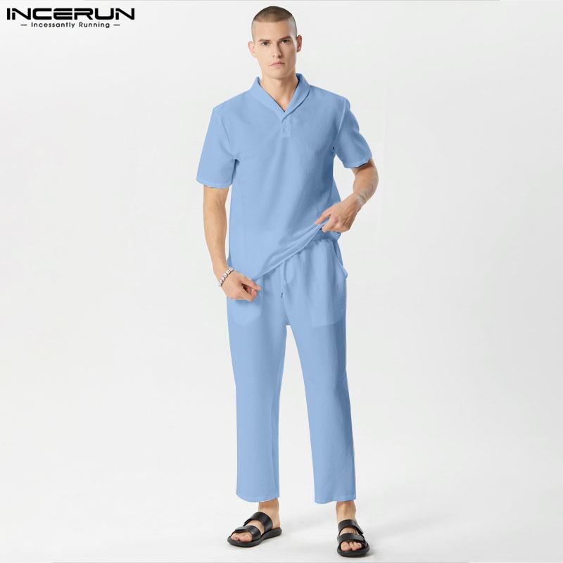 

INCERUN Наборы из двух предметов: мужские рубашки с короткими рукавами и длинные брючные костюмы 3XL чёрный